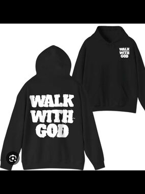 Source Unknown Black Hoodie "WALK WITH GOD" Graphic Sweatshirt
